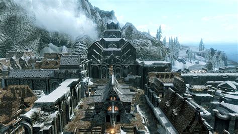 Lying near the coast on the very northern tip of Eastmarch, Windhelm is an extremely cold city and frequently experiences blizzards. . Windhelm skyrim